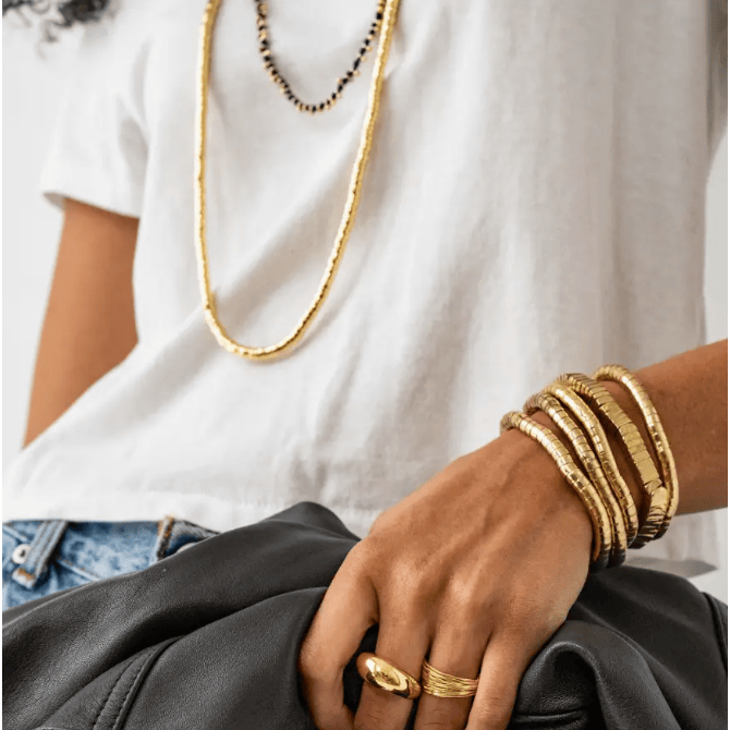 Lucille Round Bead Stretch Bracelet Brass