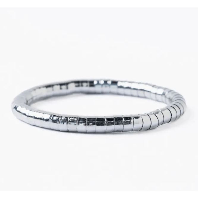 Lucille Round Bead Stretch Bracelet Silver