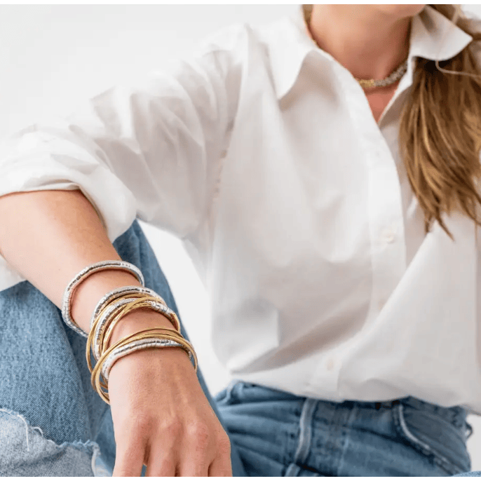 Lucille Round Bead Stretch Bracelet Silver