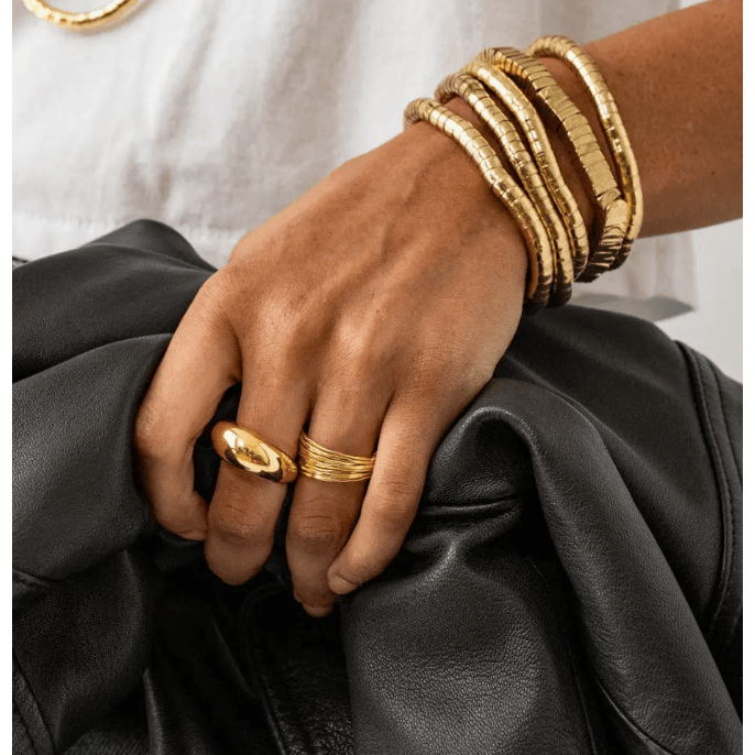 Lucille Square Bead Stretch Bracelet Brass