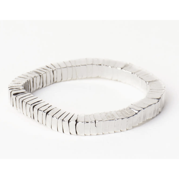 Lucille Square Bead Stretch Bracelet Silver