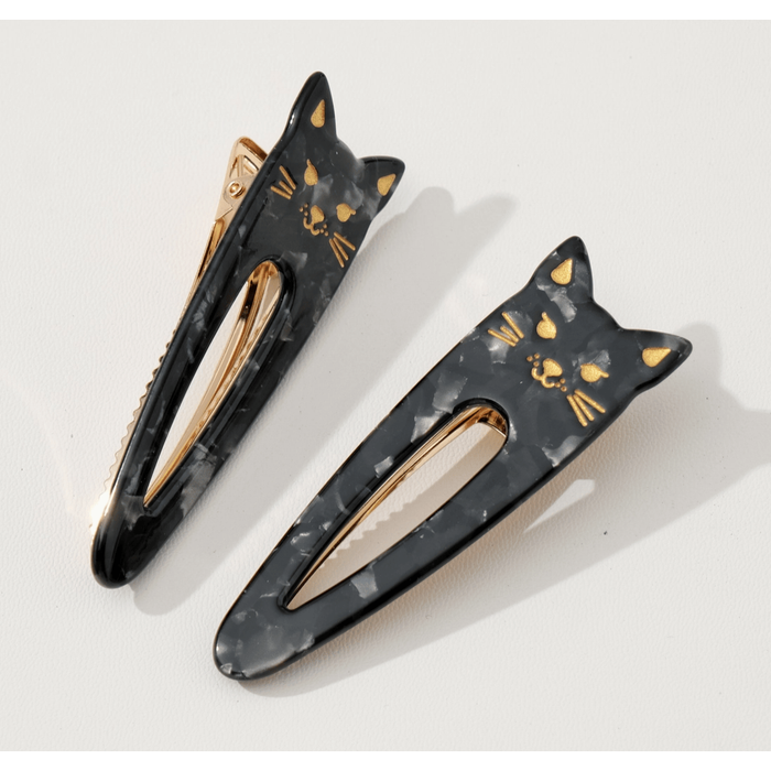 Adorro Cat Face Barrette Clip Set of 2 Onyx Accessories Parts and Labour Hood River Oregon Clothing Store