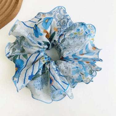 Adorro Patchwork Ruffle Mega Scrunchie Blue Accessories Parts and Labour Hood River Oregon Clothing Store