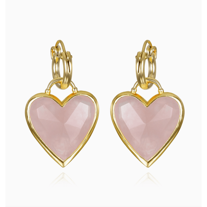 Amelia Rose Framed Heart Huggies-Rose Quartz Accessories Parts and Labour Hood River Oregon Clothing Store