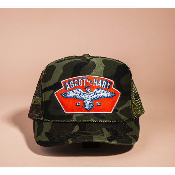 Ascot + Hart Camo Eagle Patch Trucker Hats Parts and Labour Hood River Oregon Clothing Store