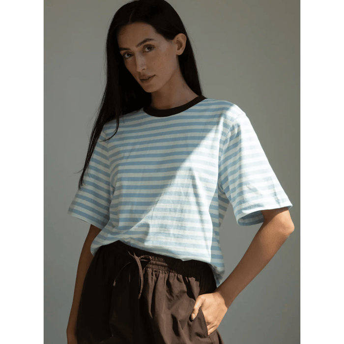 Beaumont Organic Bay-Sue Organic Cotton Jersey Top Pale Blue Stripe / XS Shirts & Tops Parts and Labour Hood River Oregon Clothing Store