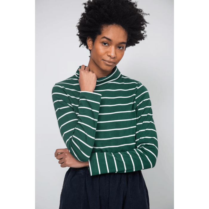 Beaumont Organic Pine-Sue Organic Cotton Stripe Jersey Top Pine Green and Off White Stripe / S Shirts & Tops Parts and Labour Hood River Oregon Clothing Store