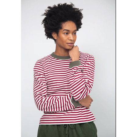 Beaumont Organic Sierra-Sue Organic Cotton Stripe Jersey Top Burgundy and Off White Stripe / S Shirts & Tops Parts and Labour Hood River Oregon Clothing Store