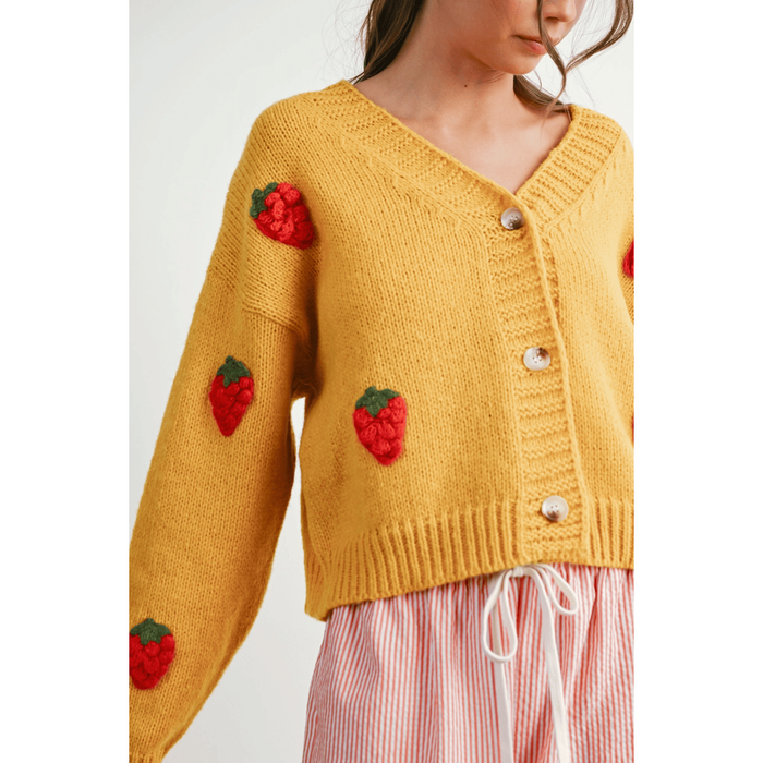 BUTTERMELON Strawberry Embroidered Cropped Cardigan Shirts & Tops Parts and Labour Hood River Oregon Clothing Store