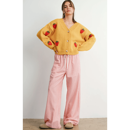 BUTTERMELON Strawberry Embroidered Cropped Cardigan Shirts & Tops Parts and Labour Hood River Oregon Clothing Store