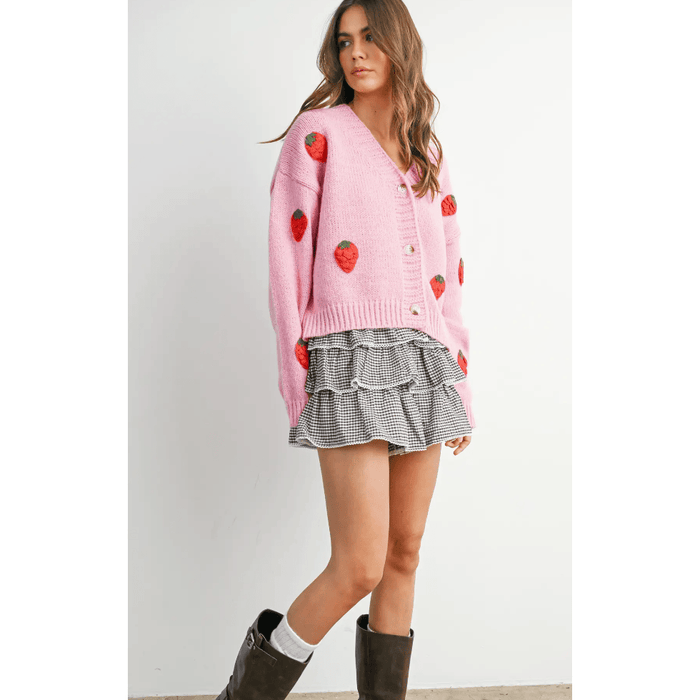 BUTTERMELON Strawberry Embroidered Cropped Cardigan Shirts & Tops Parts and Labour Hood River Oregon Clothing Store