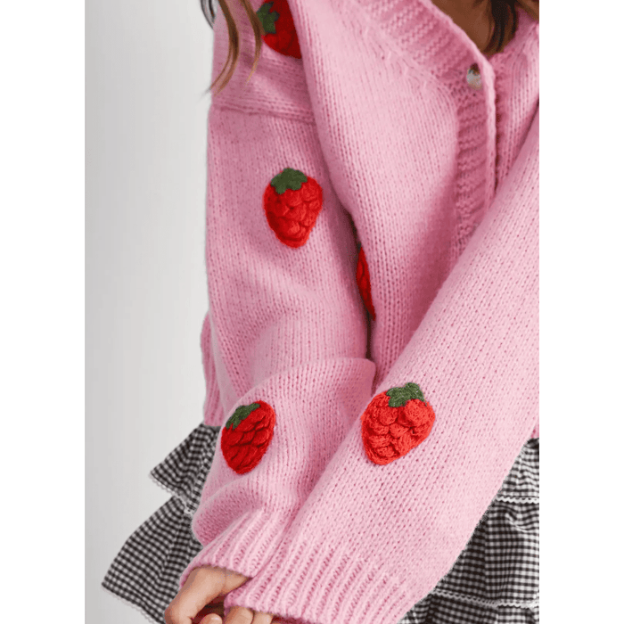 BUTTERMELON Strawberry Embroidered Cropped Cardigan Shirts & Tops Parts and Labour Hood River Oregon Clothing Store