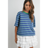 BUTTERMELON Striped Boxy Cropped T-Shirt Blue/Green / S Shirts & Tops Parts and Labour Hood River Oregon Clothing Store