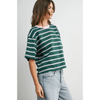 BUTTERMELON Striped Boxy Cropped T-Shirt Green/Pink / S Shirts & Tops Parts and Labour Hood River Oregon Clothing Store