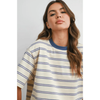 BUTTERMELON Striped Boxy Cropped T-Shirt Ivory/Blue / S Shirts & Tops Parts and Labour Hood River Oregon Clothing Store