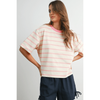 BUTTERMELON Striped Boxy Cropped T-Shirt Ivory/Pink / S Shirts & Tops Parts and Labour Hood River Oregon Clothing Store