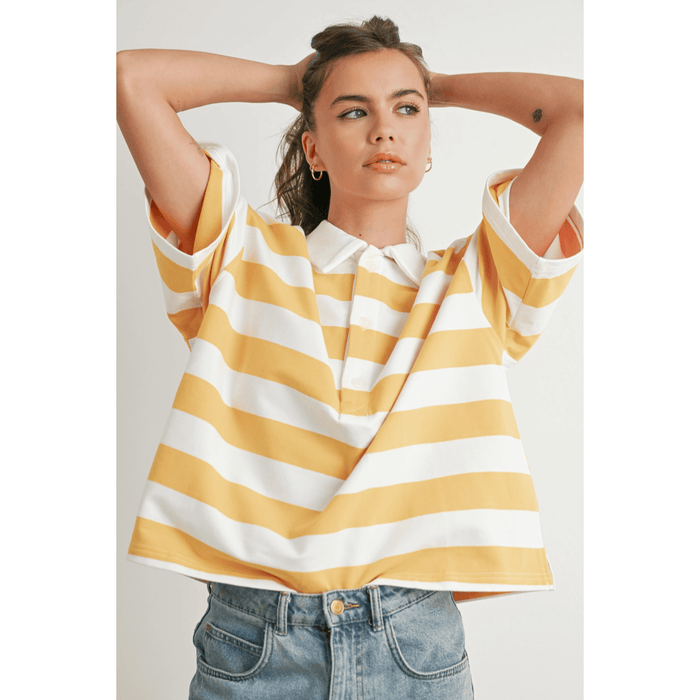 BUTTERMELON Striped Oversized Polo Shirt Shirts & Tops Parts and Labour Hood River Oregon Clothing Store