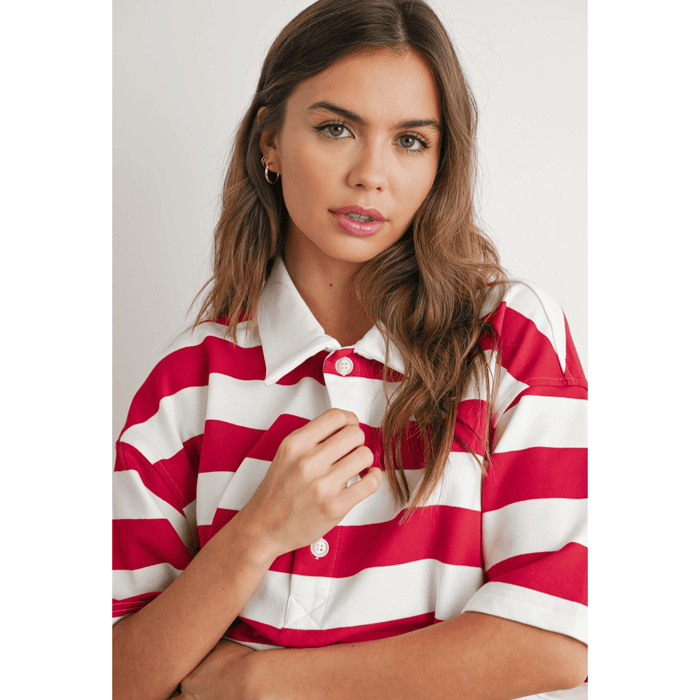 BUTTERMELON Striped Oversized Polo Shirt Shirts & Tops Parts and Labour Hood River Oregon Clothing Store