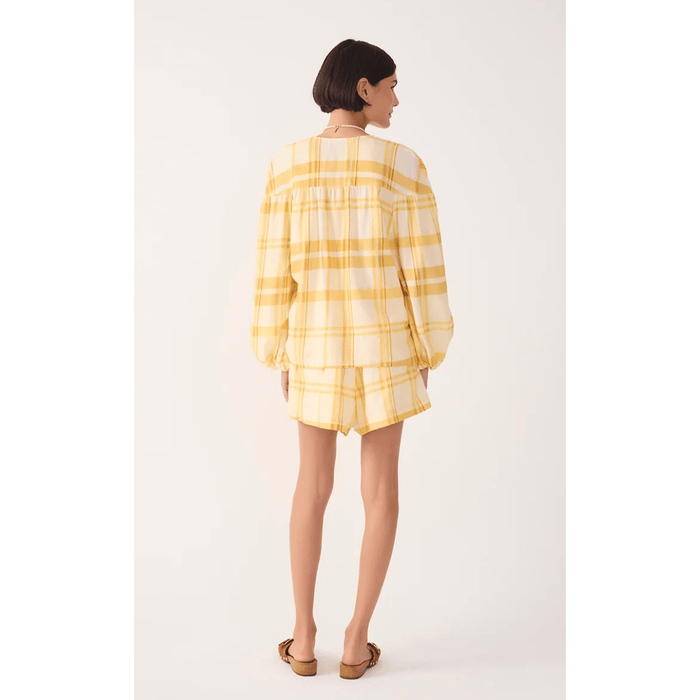 Dress To Yellow Frescor Plaid Drawstring Shorts Bottoms Parts and Labour Hood River Oregon Clothing Store
