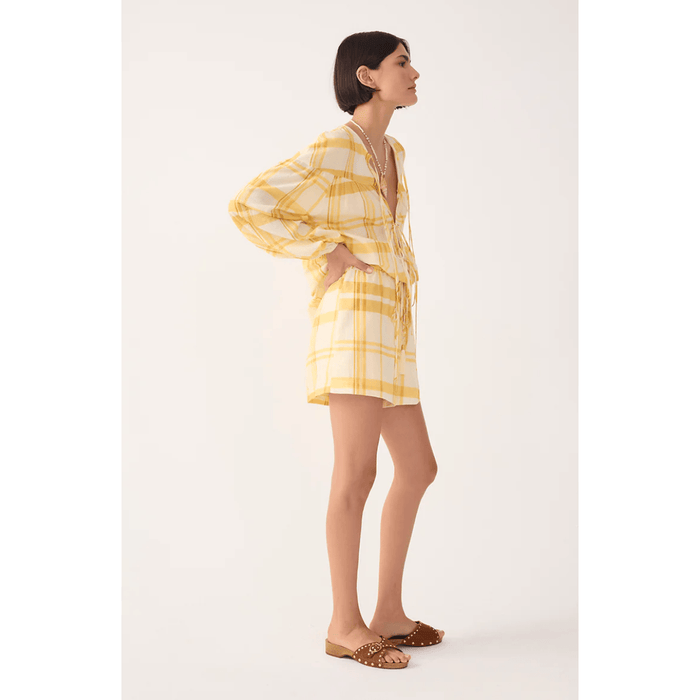 Dress To Yellow Frescor Plaid Drawstring Shorts Bottoms Parts and Labour Hood River Oregon Clothing Store