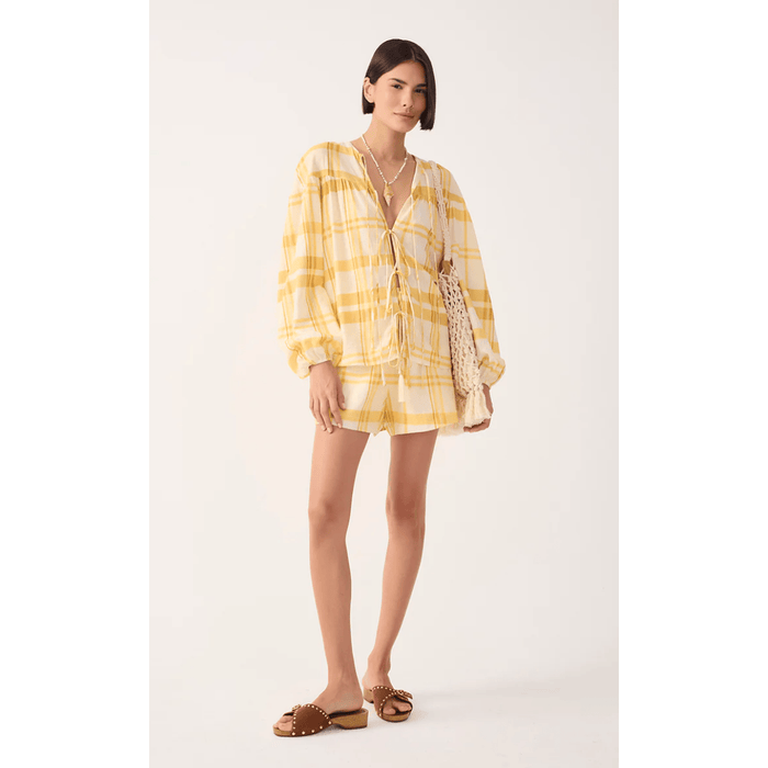 Dress To Yellow Frescor Plaid Drawstring Shorts Bottoms Parts and Labour Hood River Oregon Clothing Store