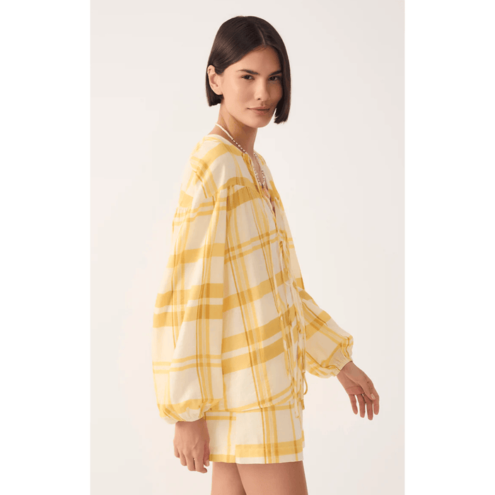 Dress To Yellow Plaid Puff Sleeves Tie-Front Blouse Shirts & Tops Parts and Labour Hood River Oregon Clothing Store