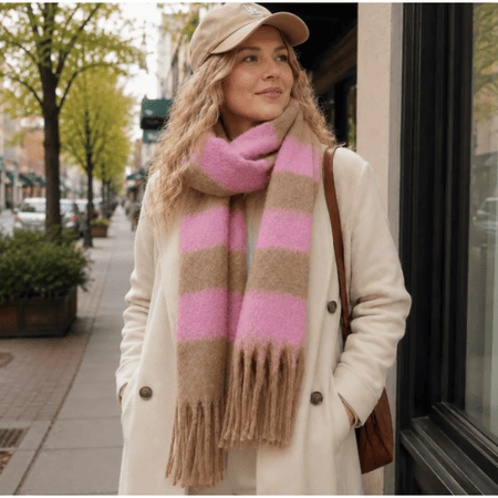 Ellison + Young Cozy Brushed Stripe Oversized Scarf Pink Accessories Parts and Labour Hood River Oregon Clothing Store