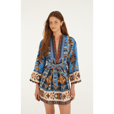 Farm Rio Blue Embroidered Tapestry Mini Dress Dresses Parts and Labour Hood River Oregon Clothing Store