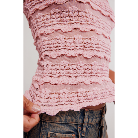 Free People Angelina Lace Tee Blushing Coral / XS Shirts & Tops Parts and Labour Hood River Oregon Clothing Store