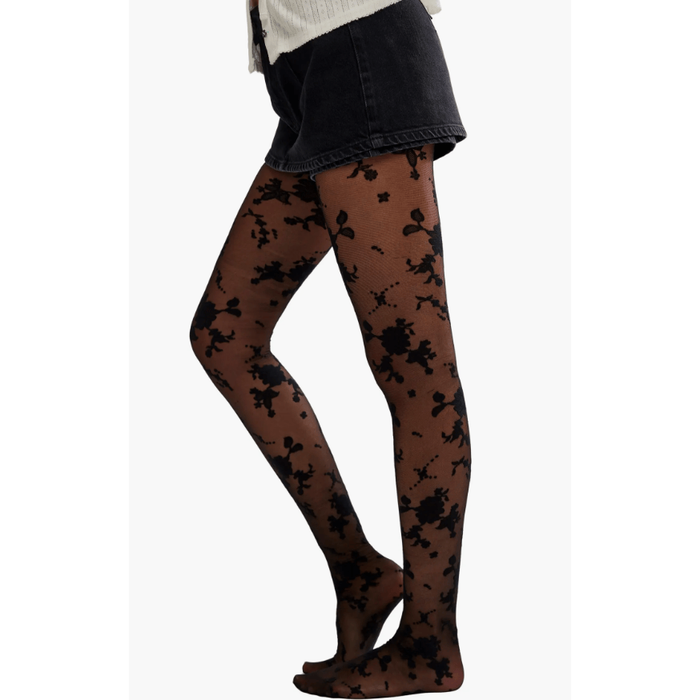 Free People Floral Flocked Tights Black Combo / XS/S Accessories Parts and Labour Hood River Oregon Clothing Store