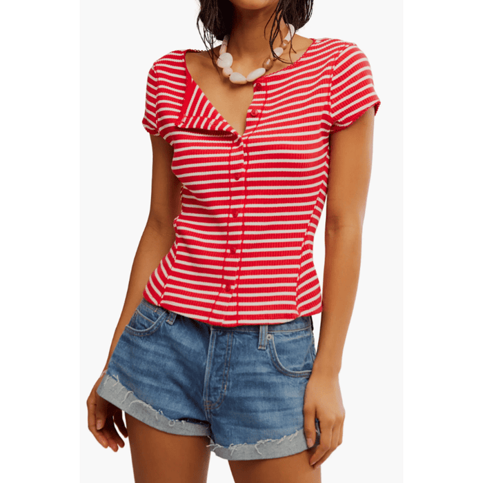 Free People Most Wanted Striped Cardi Red White Stripe / XS Shirts & Tops Parts and Labour Hood River Oregon Clothing Store