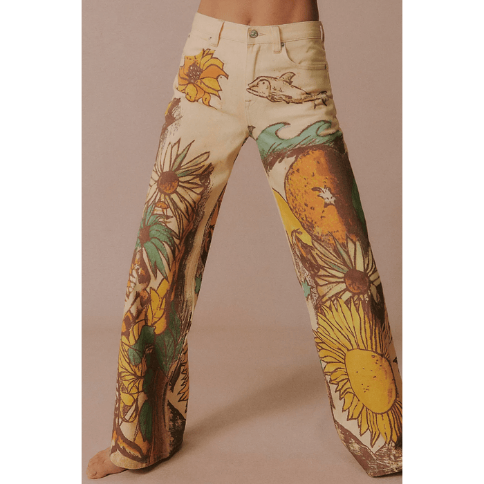 Free People Tinsley Printed Jeans Beach Scene / 25 Denim Parts and Labour Hood River Oregon Clothing Store
