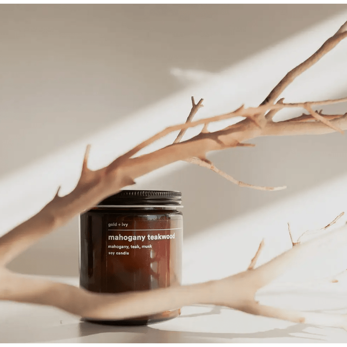 gold + ivy Mahogany Teakwood Soy Candle 7.5oz Apothecary Parts and Labour Hood River Oregon Clothing Store