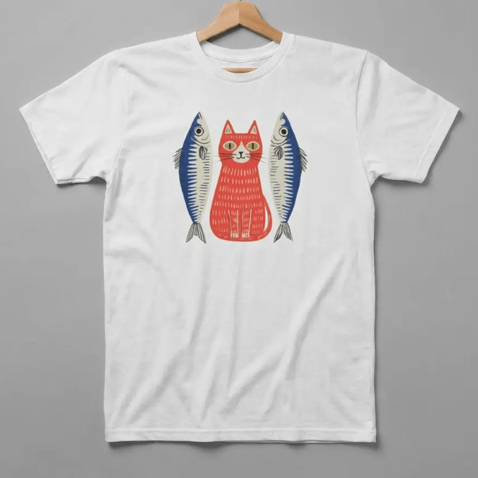 Killer Retro Retro Cat and Sardines Tee Solid White / S Shirts & Tops Parts and Labour Hood River Oregon Clothing Store
