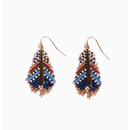 Mayana Designs Co Beaded Handwoven Gilded Feather Earrings Blue/Brown Accessories Parts and Labour Hood River Oregon Clothing Store