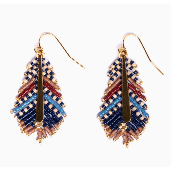 Mayana Designs Co Beaded Handwoven Gilded Feather Earrings Blue/Brown Accessories Parts and Labour Hood River Oregon Clothing Store