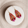 Mayana Designs Co Beaded Handwoven Gilded Feather Earrings Magenta/Orange Accessories Parts and Labour Hood River Oregon Clothing Store
