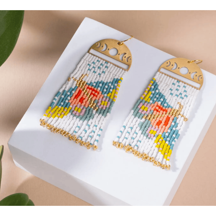 Mayana Designs Co Beaded Handwoven Moonlit Moth Fringe Earrings White Accessories Parts and Labour Hood River Oregon Clothing Store