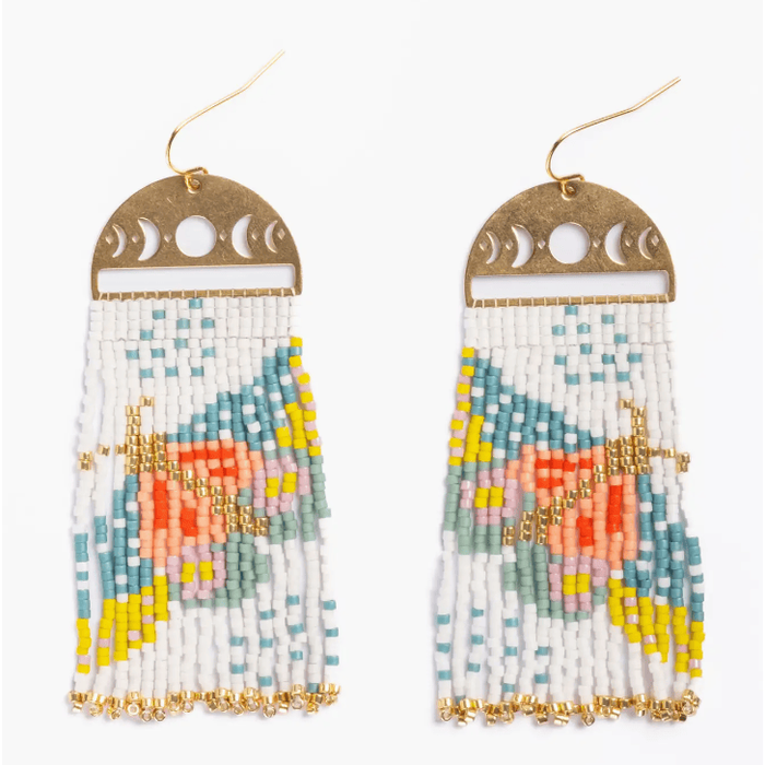 Mayana Designs Co Beaded Handwoven Moonlit Moth Fringe Earrings White Accessories Parts and Labour Hood River Oregon Clothing Store