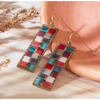 Mayana Designs Co Beaded Handwoven Mosaic Tiles and Brass Earrings Aqua/Red Accessories Parts and Labour Hood River Oregon Clothing Store