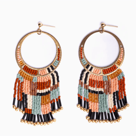 Mayana Designs Co Beaded Handwoven Painted Desert Fringe Earrrings Aqua/Rust Accessories Parts and Labour Hood River Oregon Clothing Store