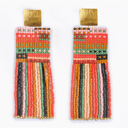 Mayana Designs Co Beaded Handwoven Striped Knit Fringe Earrings Sweet Escape Accessories Parts and Labour Hood River Oregon Clothing Store