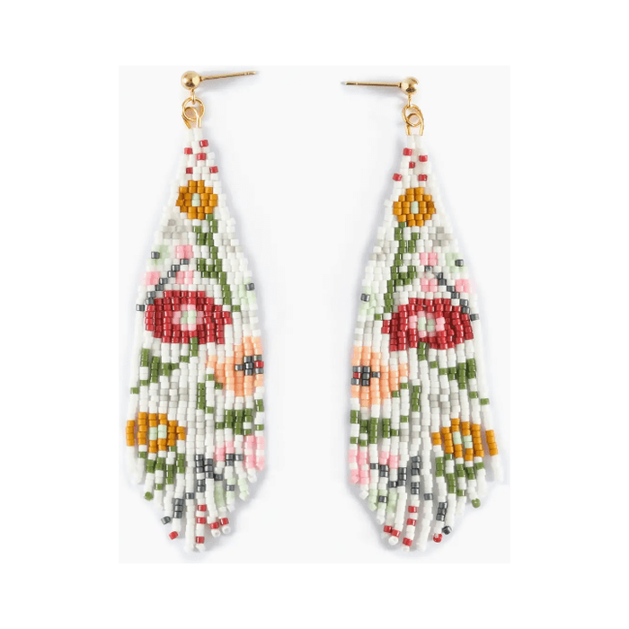 Mayana Designs Co Beaded Handwoven Wildflower Fringe Earrings White Accessories Parts and Labour Hood River Oregon Clothing Store