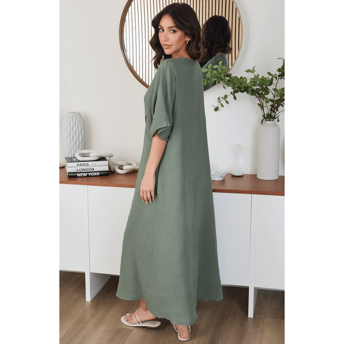 MILIO MILANO Solid Linen V-Neck Maxi Dress Dresses & Jumpsuits Parts and Labour Hood River Oregon Clothing Store