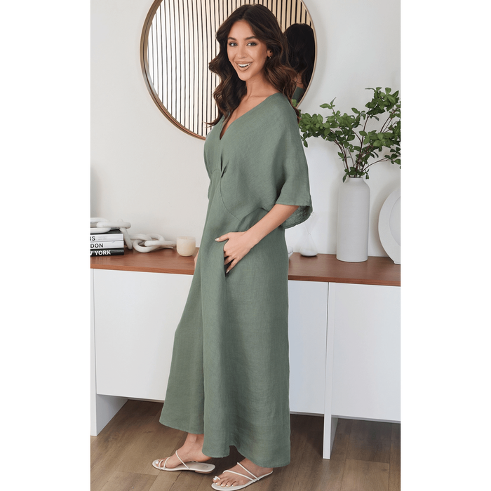 MILIO MILANO Solid Linen V-Neck Maxi Dress Dresses & Jumpsuits Parts and Labour Hood River Oregon Clothing Store