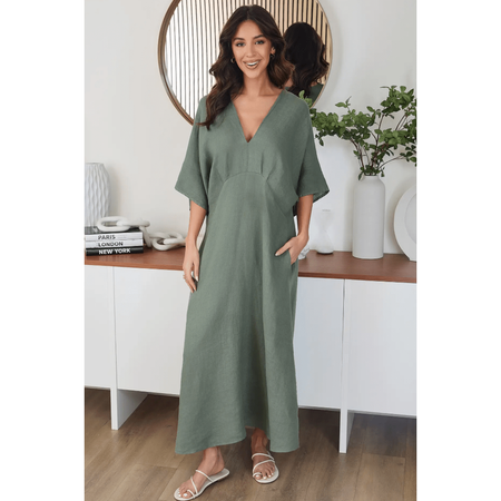 MILIO MILANO Solid Linen V-Neck Maxi Dress Dresses & Jumpsuits Parts and Labour Hood River Oregon Clothing Store