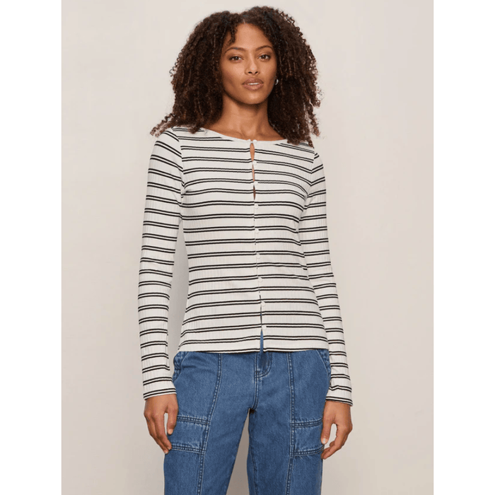 Sanctuary Button Front Ribbed Top Chalk/Black Stripe / XS Shirts & Tops Parts and Labour Hood River Oregon Clothing Store