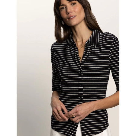 Sanctuary Half Sleeve Ribbed Knit Shirt - Black Chalk Stripe Shirts & Tops Parts and Labour Hood River Oregon Clothing Store