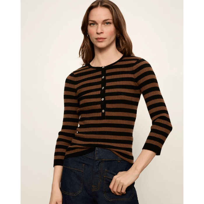 Sanctuary Selena Henley Top Black/Cocoa Powder Stripe / XS Shirts & Tops Parts and Labour Hood River Oregon Clothing Store