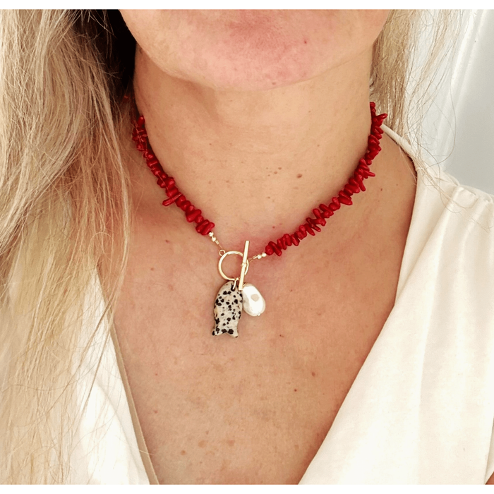 The Silver Wren Red Coral & Fish Beaded Necklace Accessories Parts and Labour Hood River Oregon Clothing Store